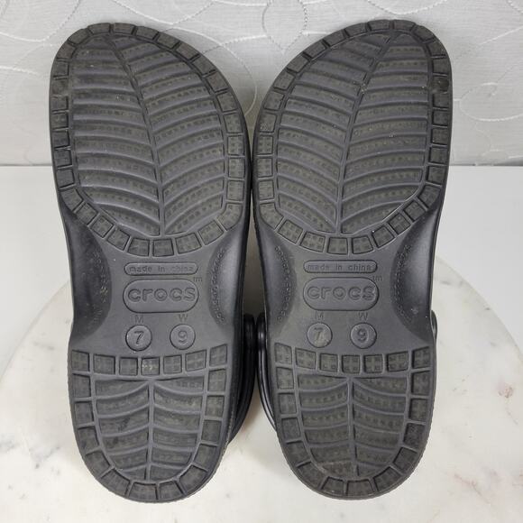 Crocs Baya Clog Sandals  M7/ W9‎ Black Spell Out Waterproof Lightweight Crossite - Picture 12 of 13